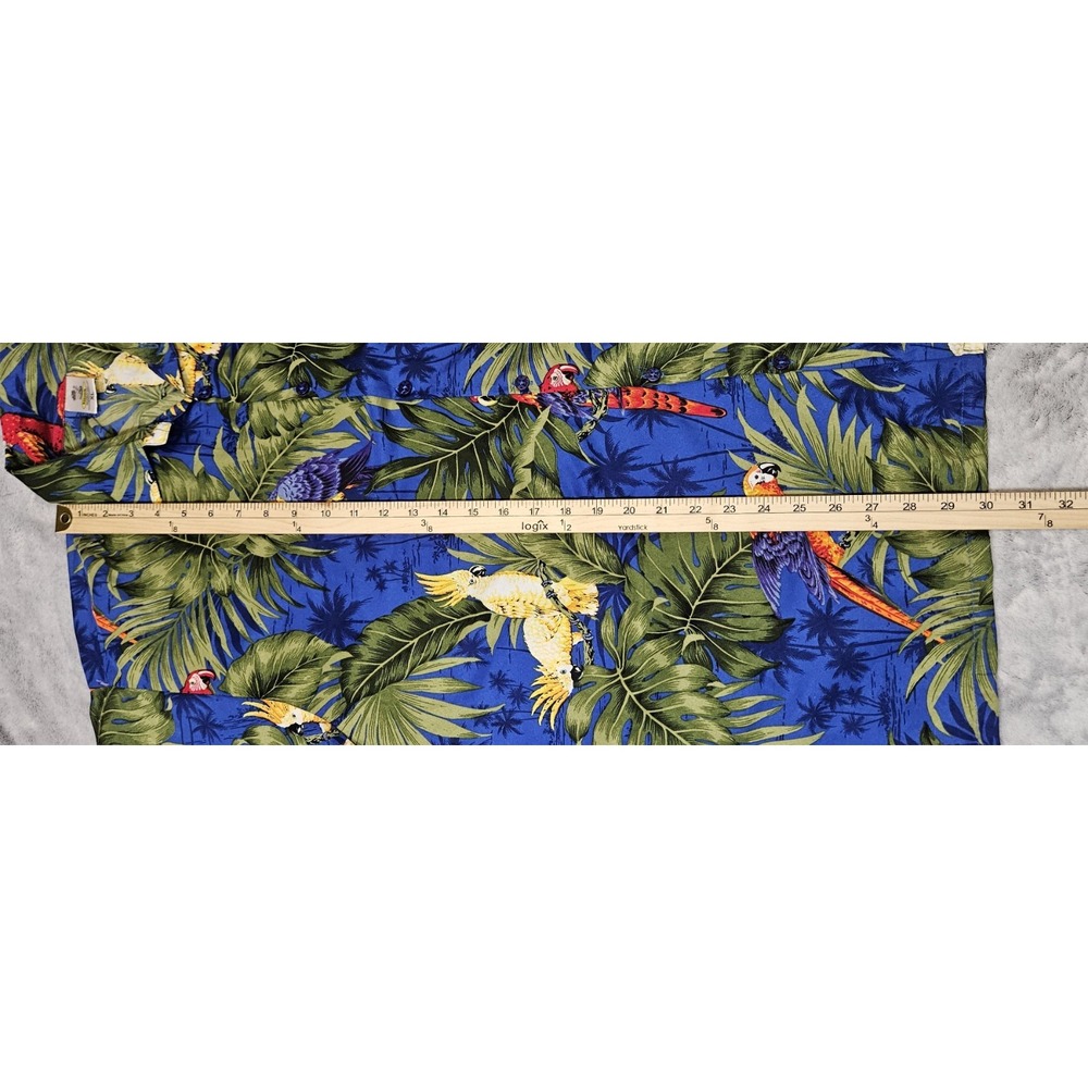 Rima Hawaiian Shirt Blue Parrot Floral Tropical Print Men's Size XL - Picture 5 of 6